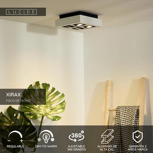 Lucide XIRAX - Foco de techo - LED Dim to warm - GU10 - 4x5W 2200K/3000K - Blanco - USP